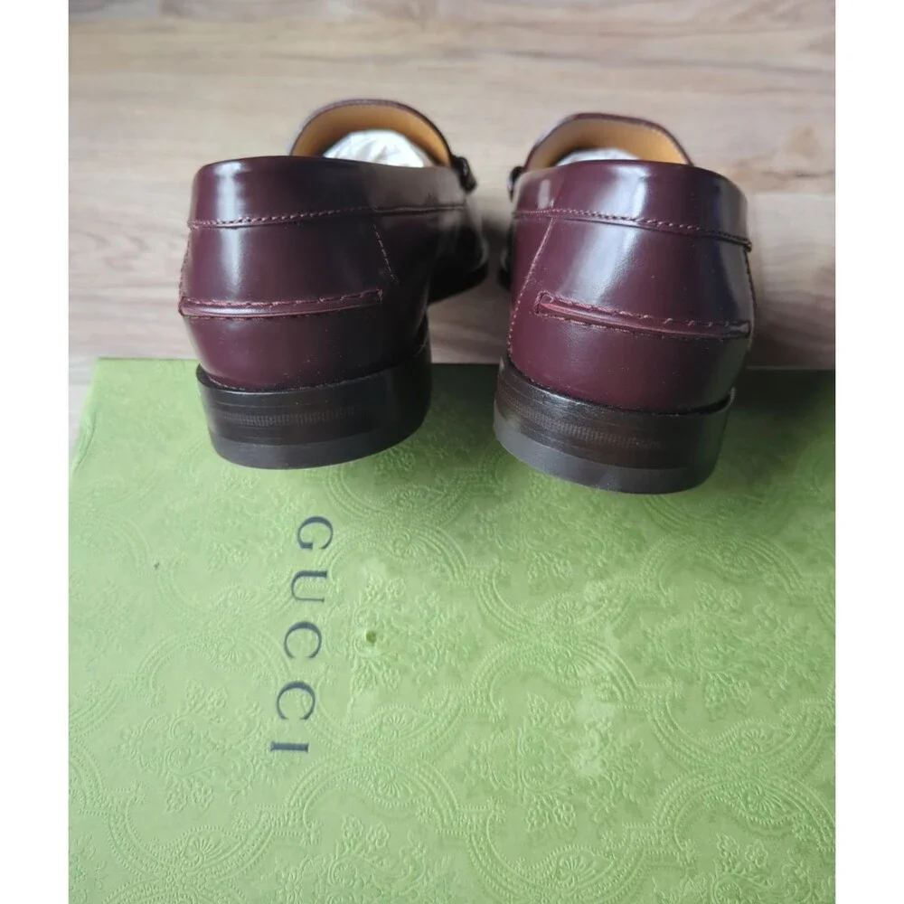 Gucci GG Interlocking Leather Loafers Bordeaux Mens 10